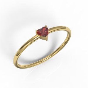 Valentines Yellow Gold Simulated Ruby Heart Ring